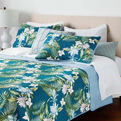 Tommy Bahama - Queen Quilt Set, Reversible Cotton Bedding with Matching Shams, Breathable Bedding Set for All Seasons (Southern Breeze Dark Blue, Queen)