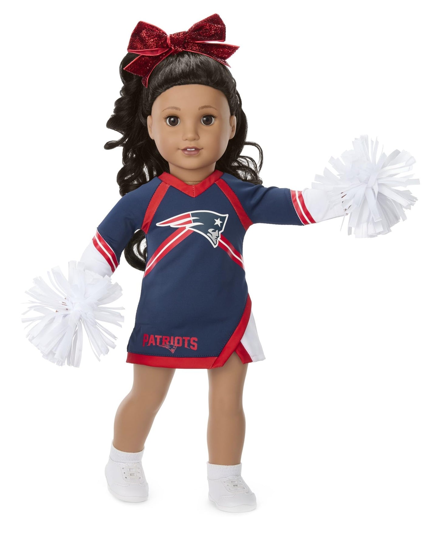 American Girl New England Patriots Cheer Uniform 18 inch Doll Clothes with Pom Poms, Navy and Red, 5 pcs, Ages 6+