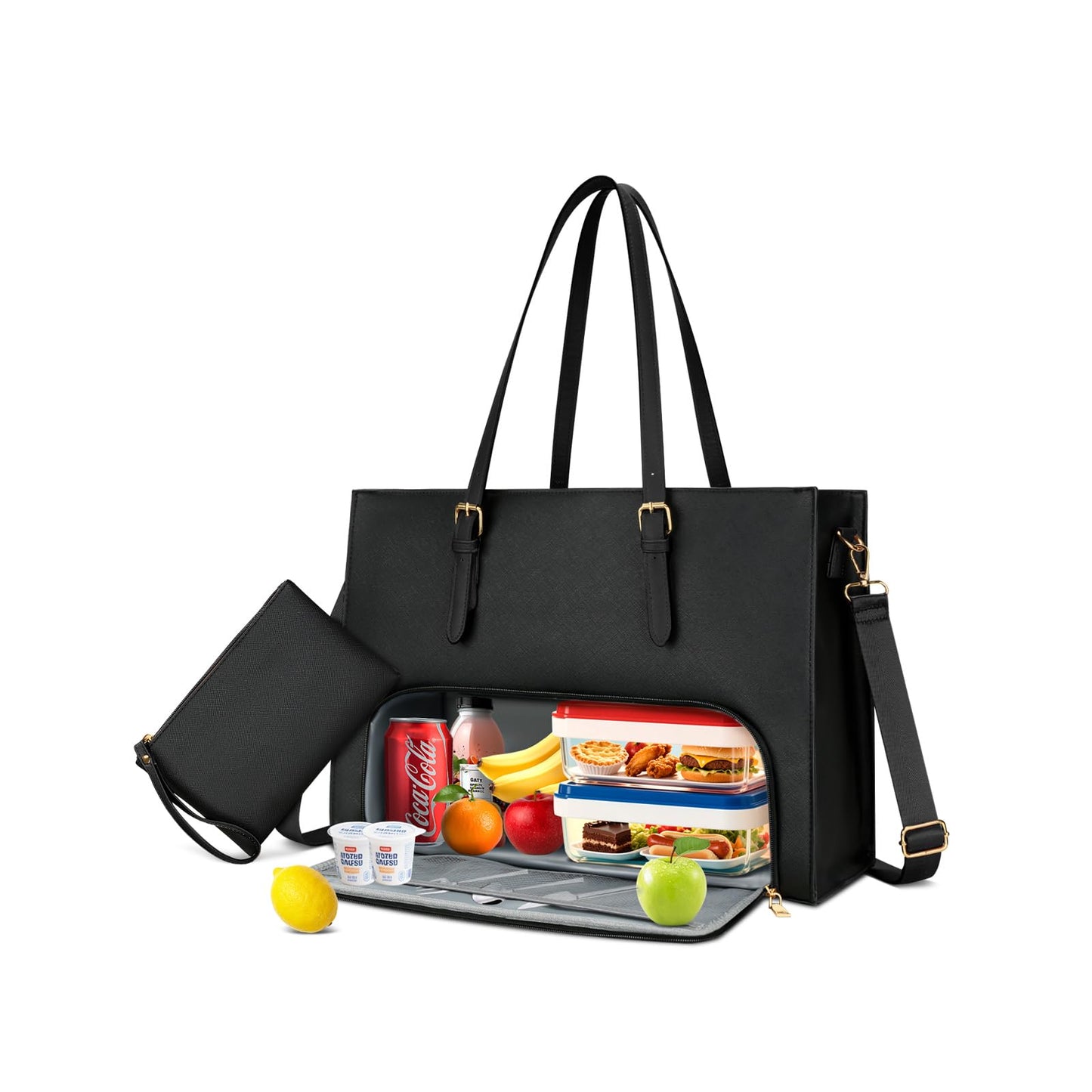 KKXIU Lunch Tote Bag for Women 15.6 Inch Laptop Briefcase Work Bag with Insulated Lunch Compartment Messenger Handbags for Business, Work, Nurse, Office, Collage, Casual, Gift for Women