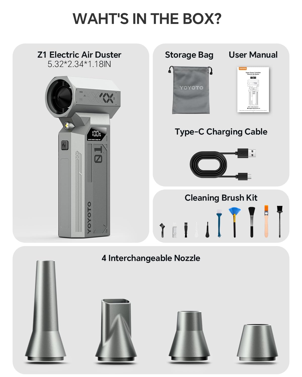 Compressed Air Duster, 150000RPM Electric Air Duster with LED Display & Brushless Motor, 4-Gear Air Blower Rechargeable with LED Light, Cordless Turbo Fan for Computer, Keyboard, Car, Home, Outdoor