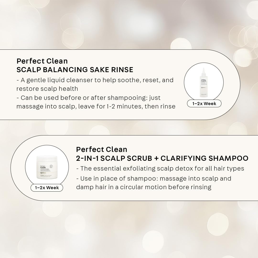 NATURELAB. TOKYO Perfect Clean Clarifying Scalp Scrub 2-in-1 Shampoo and Scalp Scrub Hair Treatment (8.1 oz) & Perfect Clean Scalp Balancing Sake Rinse (7 oz)