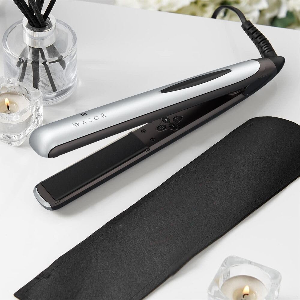 2 in 1 Flat Iron Professional Ceramic Hair Straightening Iron Instant Heat Up Automatic Shut Off and Digital LED Display Sliver White