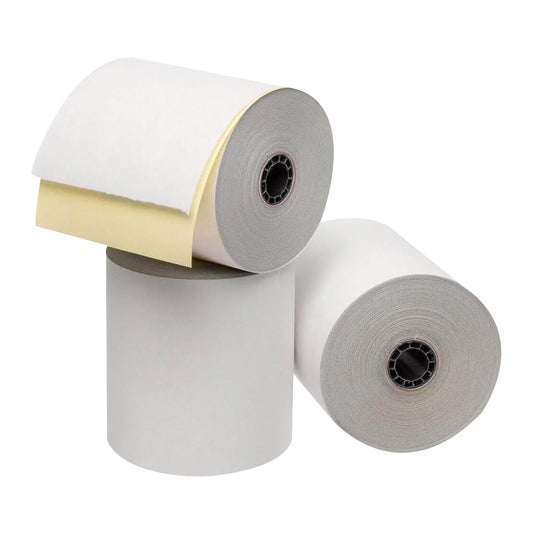 BAM POS Two Ply Carbonless Rolls - Easy to Install - Clear & Crisp Copies - White/Canary - 3” x 90 Feet (24 Rolls per Carton)
