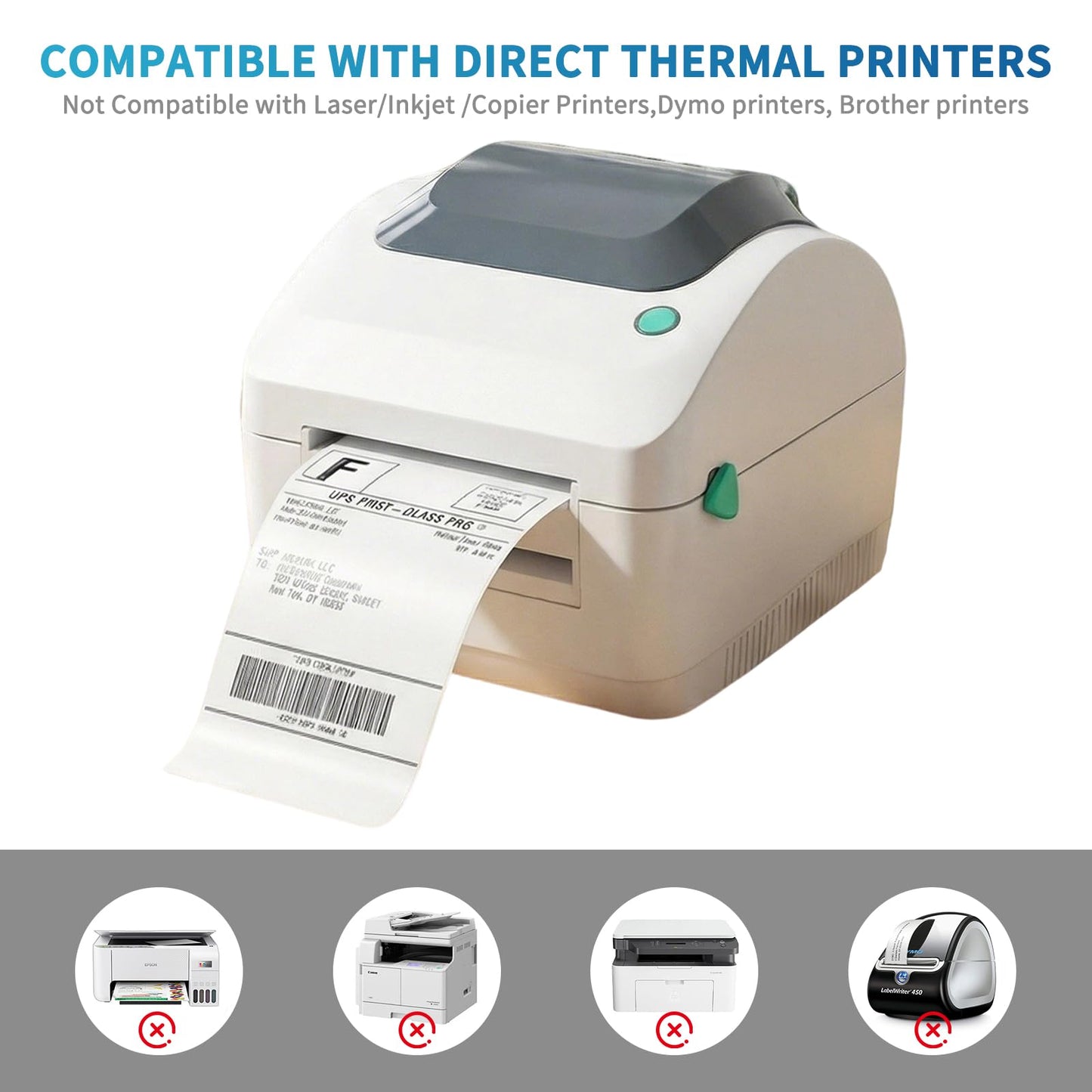 9527 Product 4x6 Direct Thermal Shipping Labels for Zebra 2844 ZP-450 ZP-500 ZP-505,Blank,450 Labels/Roll, 1" Core,Total 4 Rolls