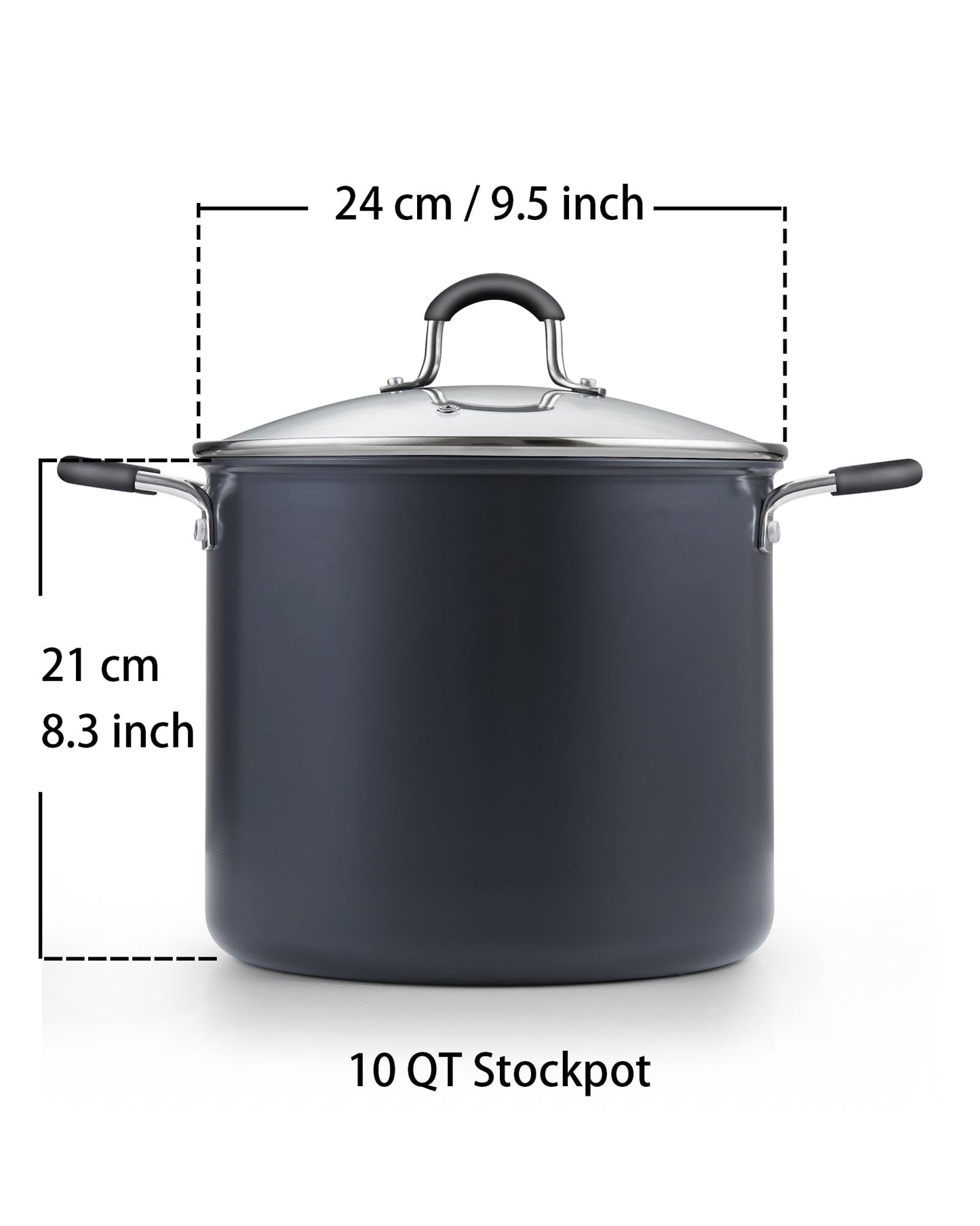 Cook N Home Professional 10 Quart Nonstick Stock Pot, Soup pot with Lid, Hard Anodized Soup Pot with Stay-Cool Handles, Cooking Pot for Seafood Boil, Crab, Pasta, Oven Safe, Black