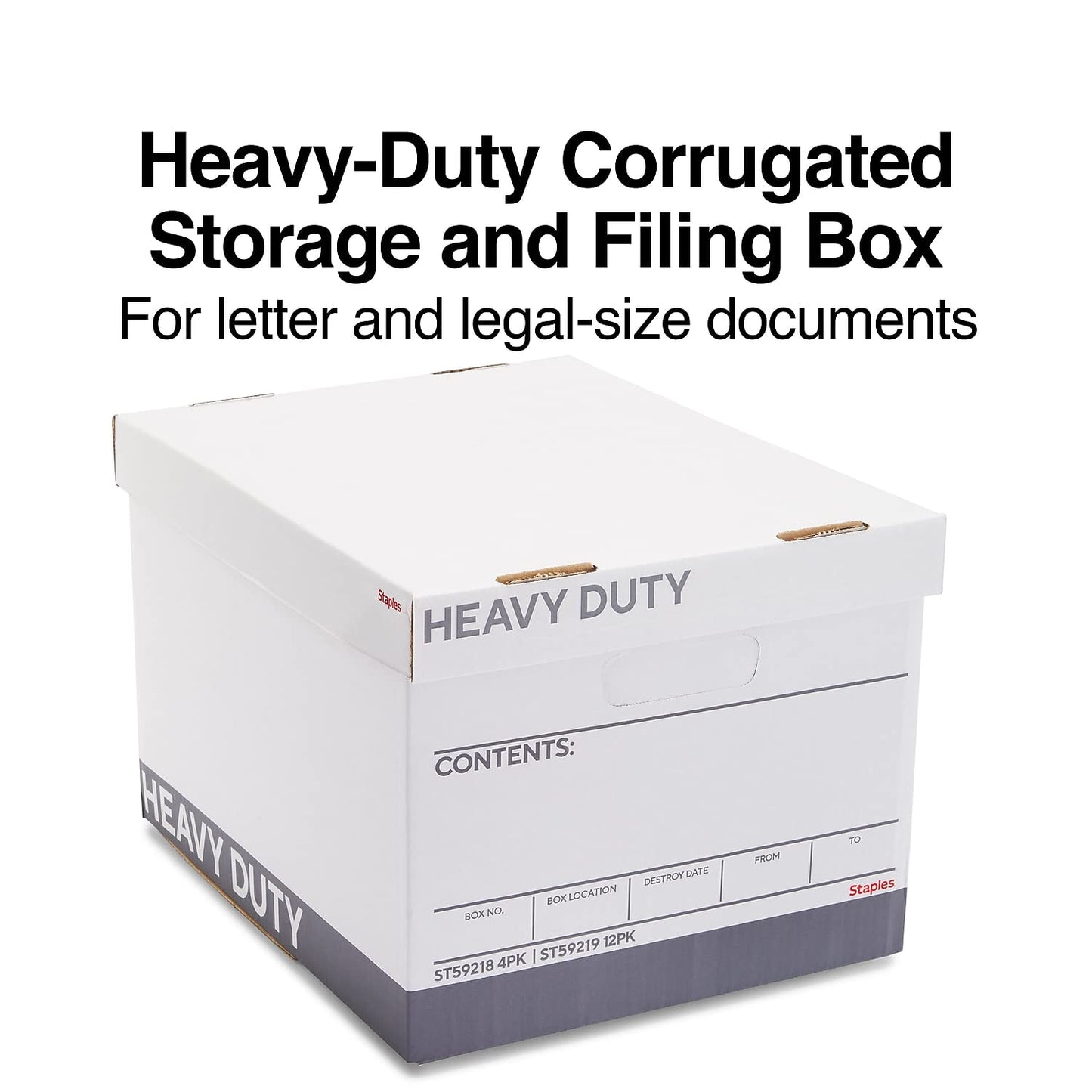 Staples Storage & Filing Box, Heavy-Duty with Handles & Removable Lid, Letter & Legal Size Documents, Stackable, 12-Pack, White/Gray