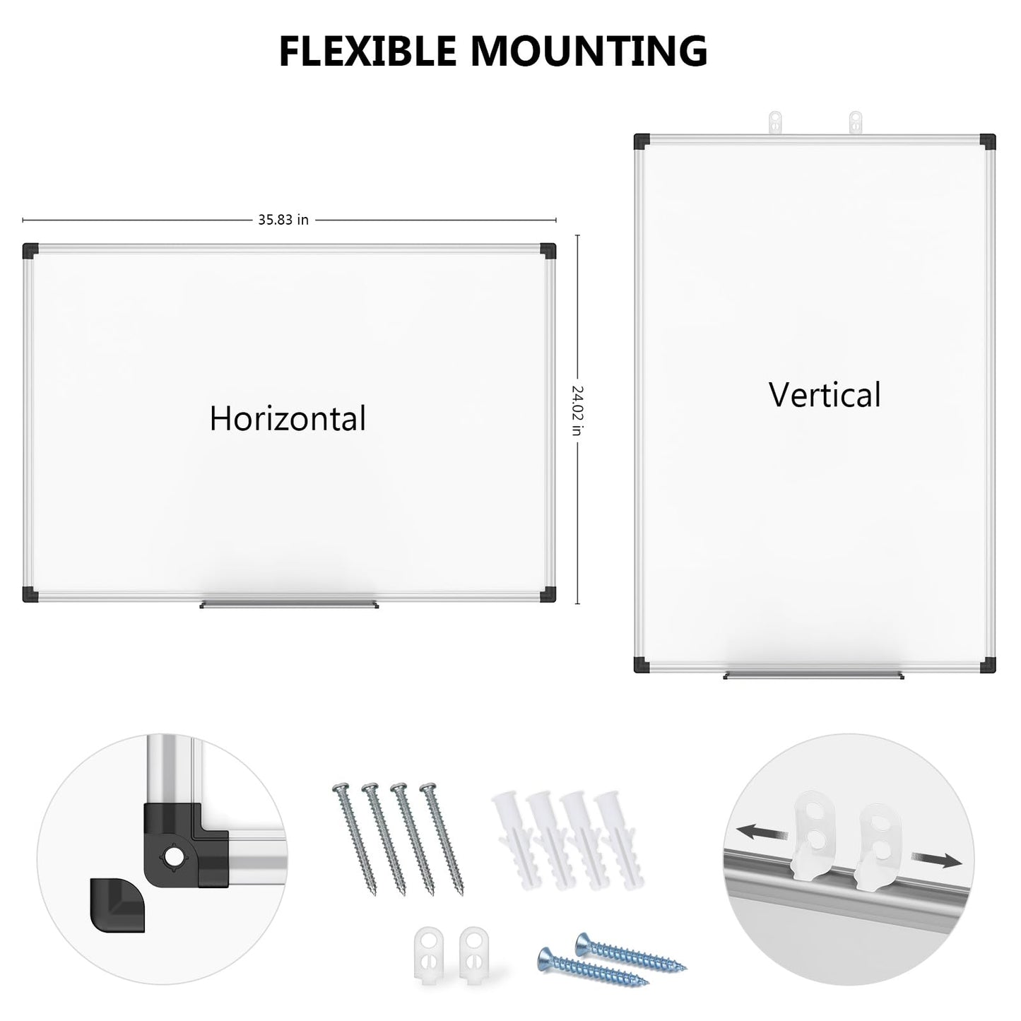 XBoard Magnetic Dry Erase Board 36 x 24 Inch, 3' x 2' White Board for Wall | Silver Aluminum Frame Presentation Board for Home Office Classroom (Pack of 2)