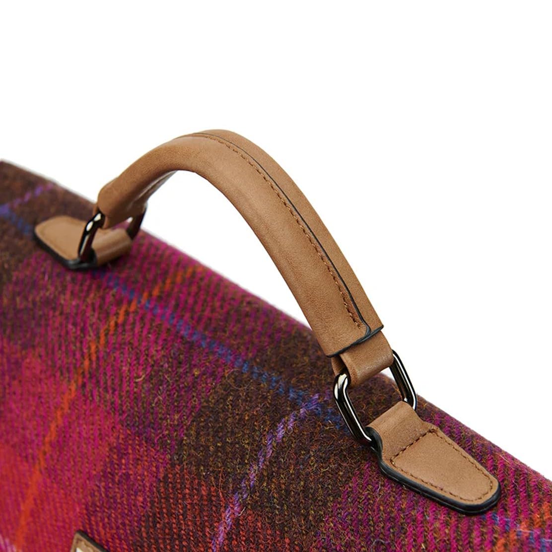 Islander The Laptop Bag - Made of Microfibre Leather & Harris Tweed (Fuchsia Tartan)