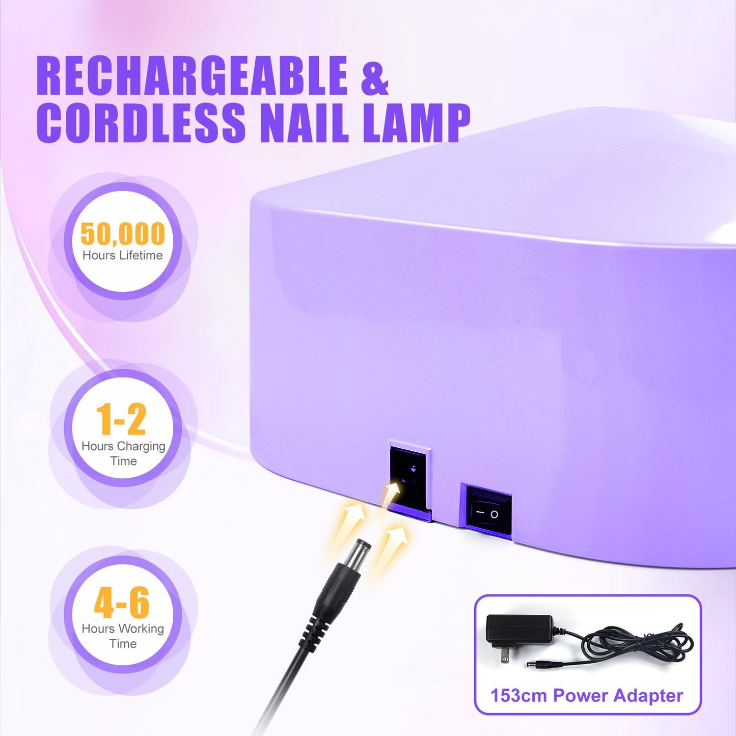 NXJ INFILILA Cordless Nail Lamp, 54W Nail Dryer for Gel Polish, Rechargeable UV Nail Lamp for Gel Nails, UV Light for Gel Nails with Large LCD Display 4 Timer Modes Auto Sensor for Salon and Home