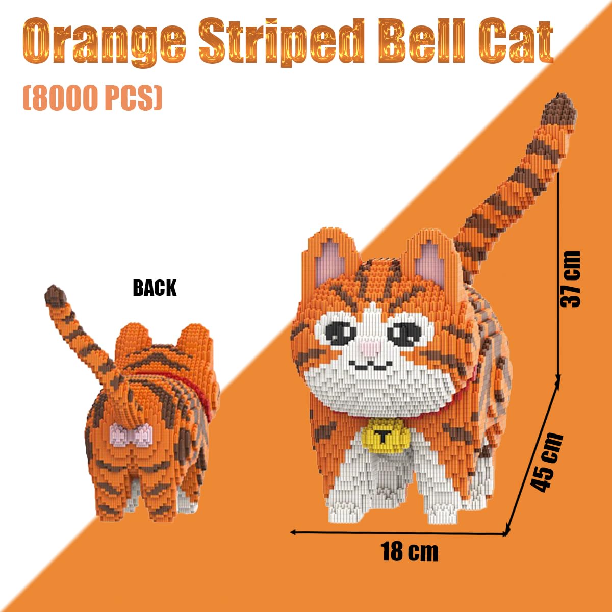 HONLANCH Animal Orange Striped Bell Cat Micro Building Blocks Set（8000PCS） Gift for Adult and Kid