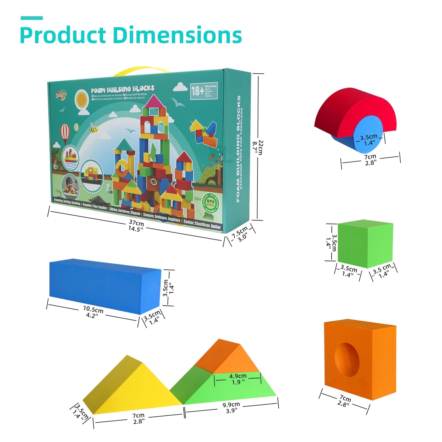 Pleykele Soft Building Blocks for Toddlers 2-4, 94PCS Foam Stacking Blocks Toys, Bath Toys for Kids, Preschool Learning STEM Toys & Gifts for Boys & Girls 18+ Months