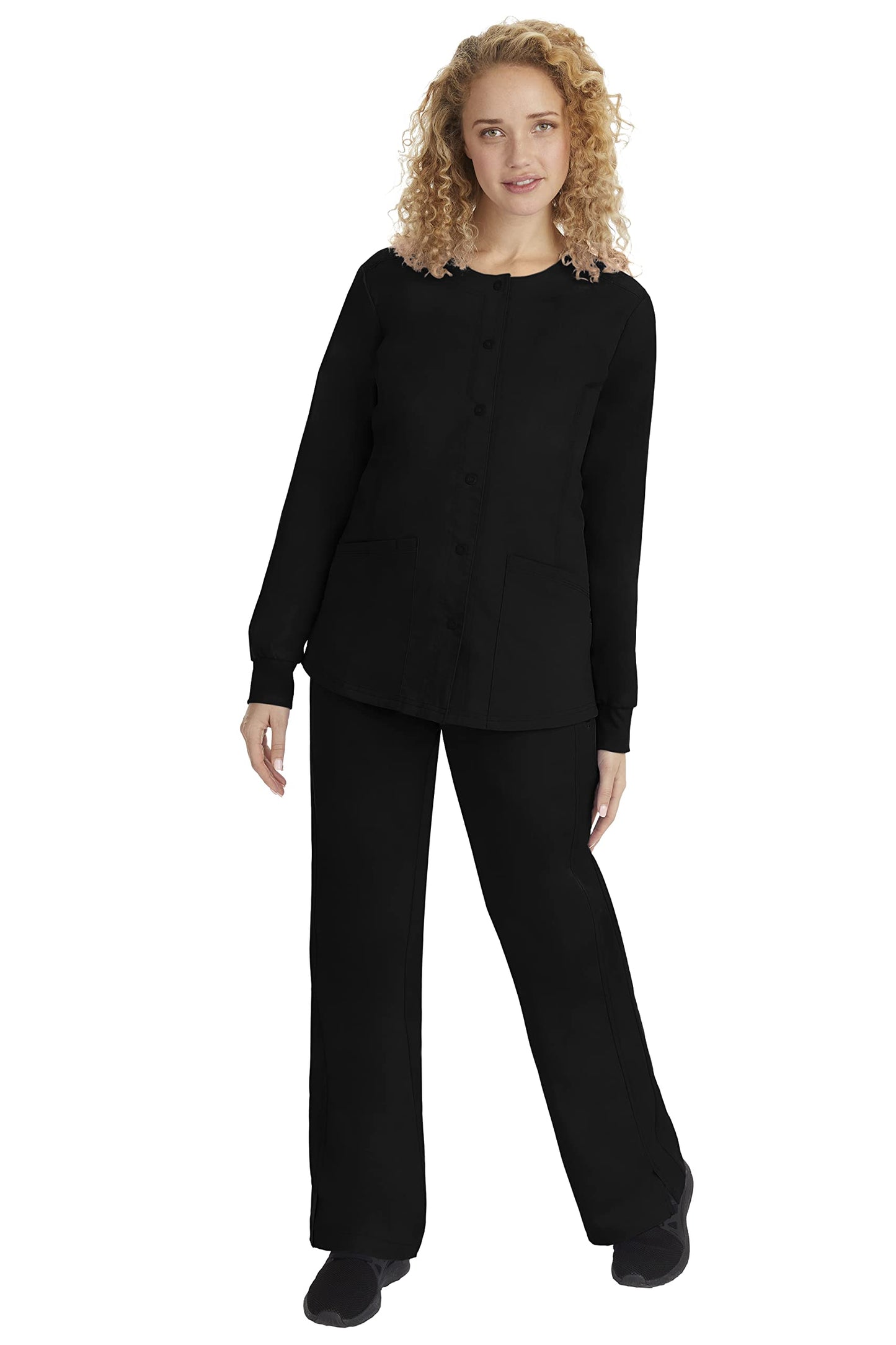 Healing Hands Women's Snap Front Scrub Jacket Daisy 2-Way Stretch Uniform 5063 Black S