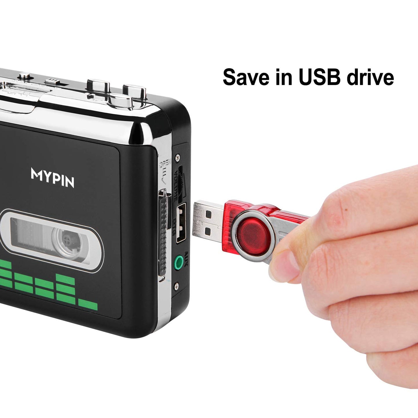 USB Cassette to MP3 Converter, Portable Walkman Cassette Audio Music Player Tape-to-MP3 Converter with Earphones, Volume Control, Auto Reverse, No PC Required