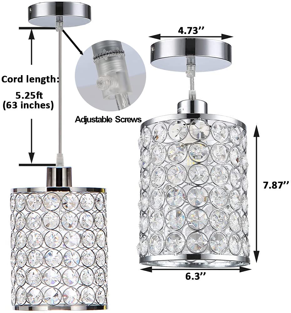 Cuaulans 3 Pack Crystal Pendant Light, Modern Chrome Kitchen Island Pendant Lighting,Cord Adjustable Bar Ceiling Hanging Lights for Kitchen Dining Room Bedroom Bar