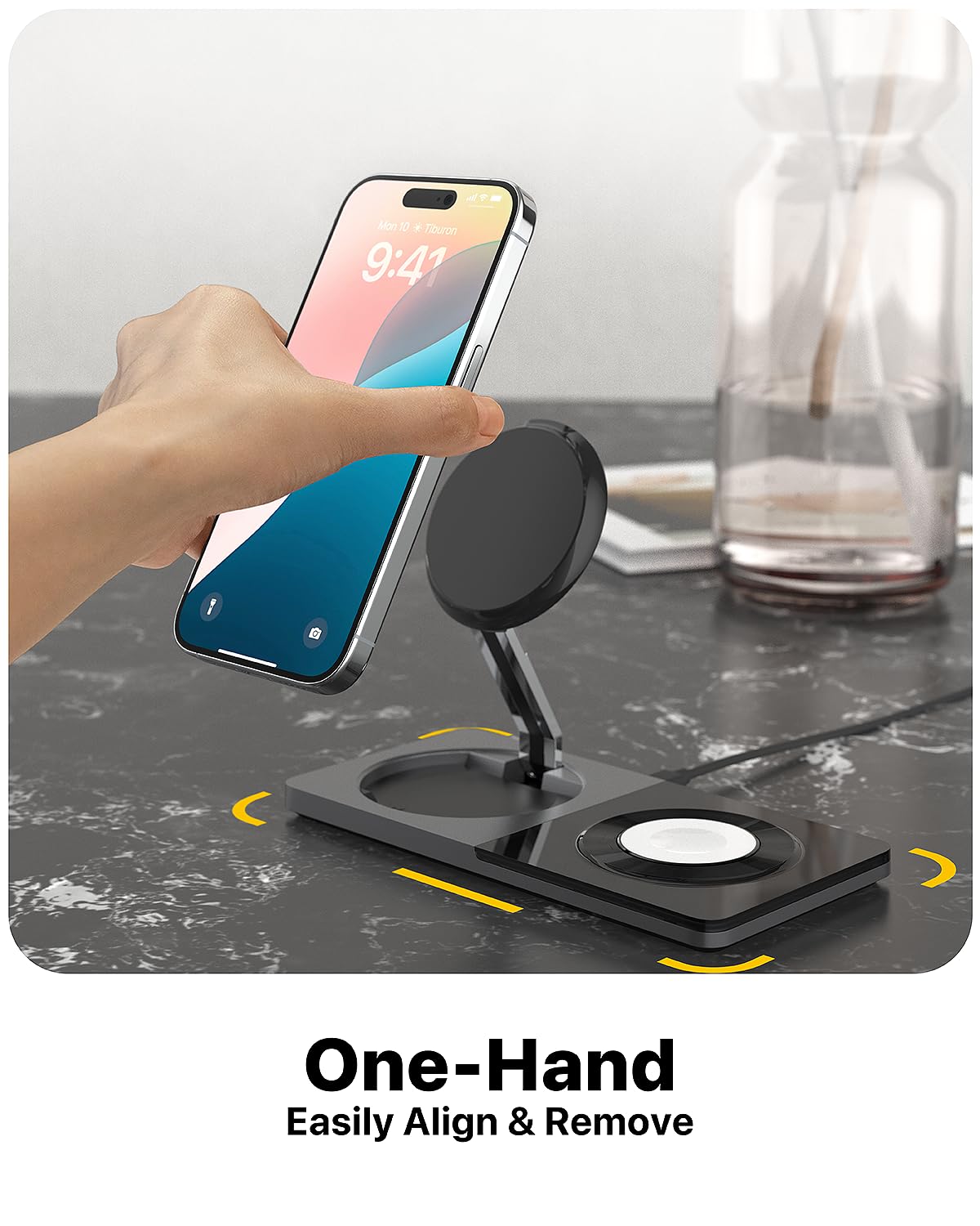 3 in 1 Wireless Charging Station for Apple Device: Fast Charging Station for iPhone and Watch with MagSafe, Foldable Charger Stand for iPhone 12-16 & iPhone 16 & iWatch & AirPods