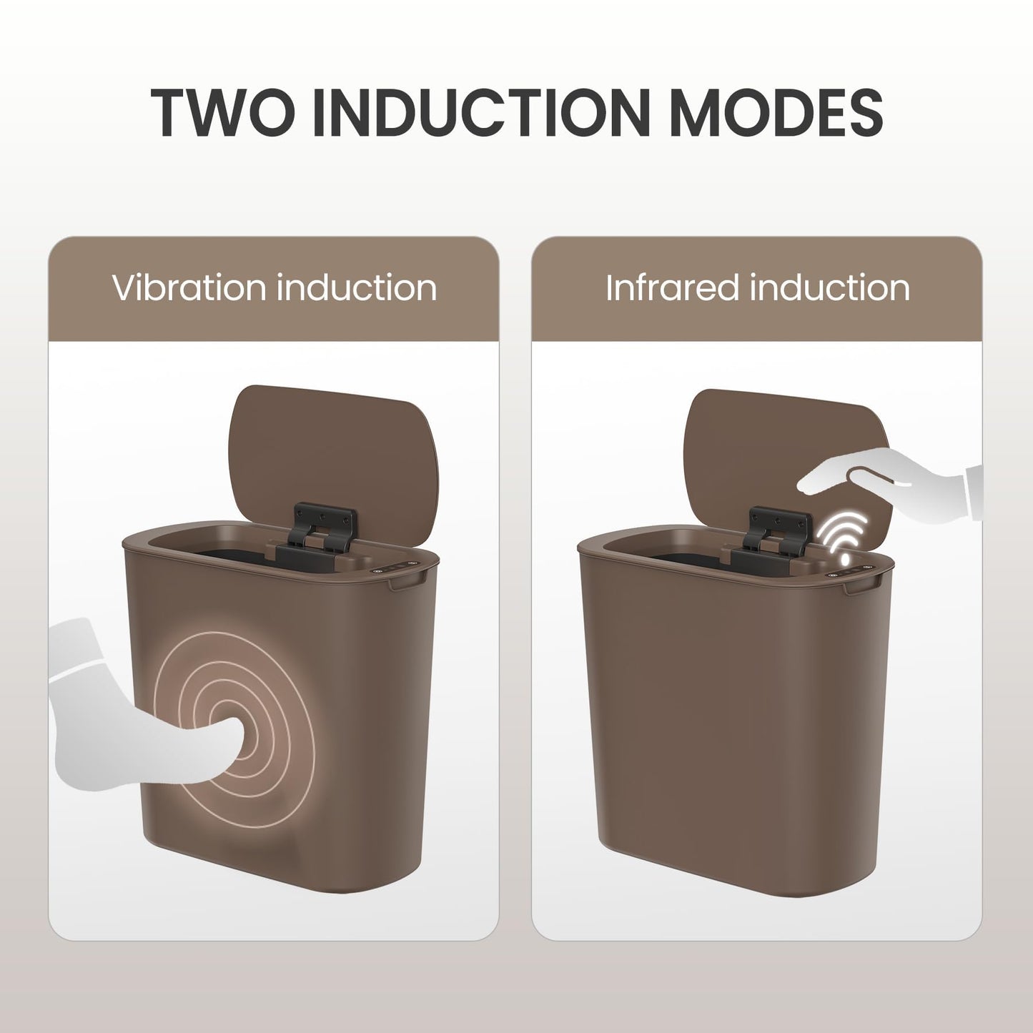 Cesun Automatic Motion Sensor Bathroom Trash Can with Lid, 2.6 Gallon Touchless Trash Bin, Smart Plastic Slim Garbage Can Small Brown Wastebasket for Toilet, Office, rv, Bedroom, Living Room