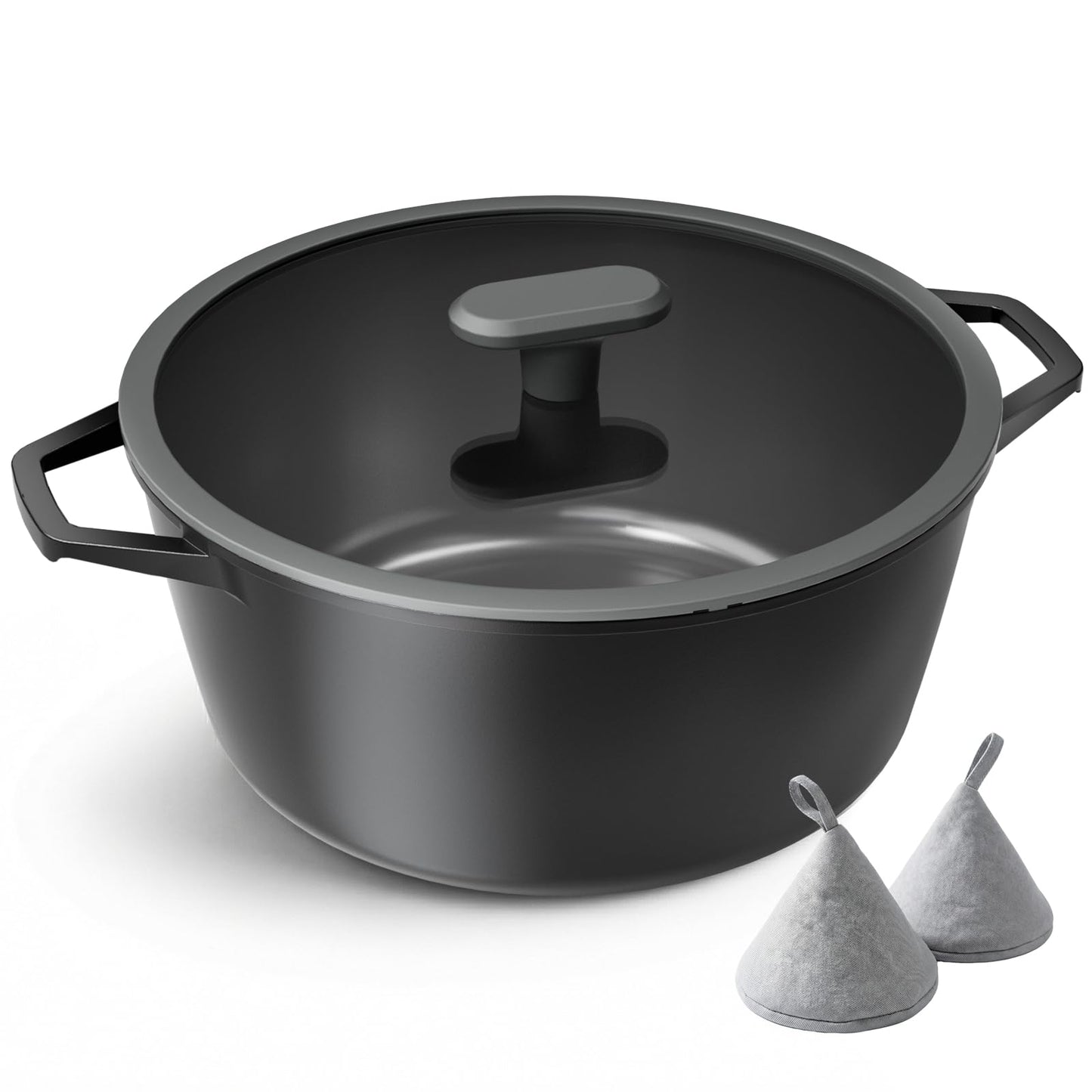 PRICUSIS Nonstick Stock Pot with Silicone Rim Tempered Glass Lid, 4.5/7 QT Soup Pot Casserole, Cooking Pot, Induction Compatible, Dishwasher & Oven Safe, Ideal for Pasta, Bake & Stews, Black Sesame