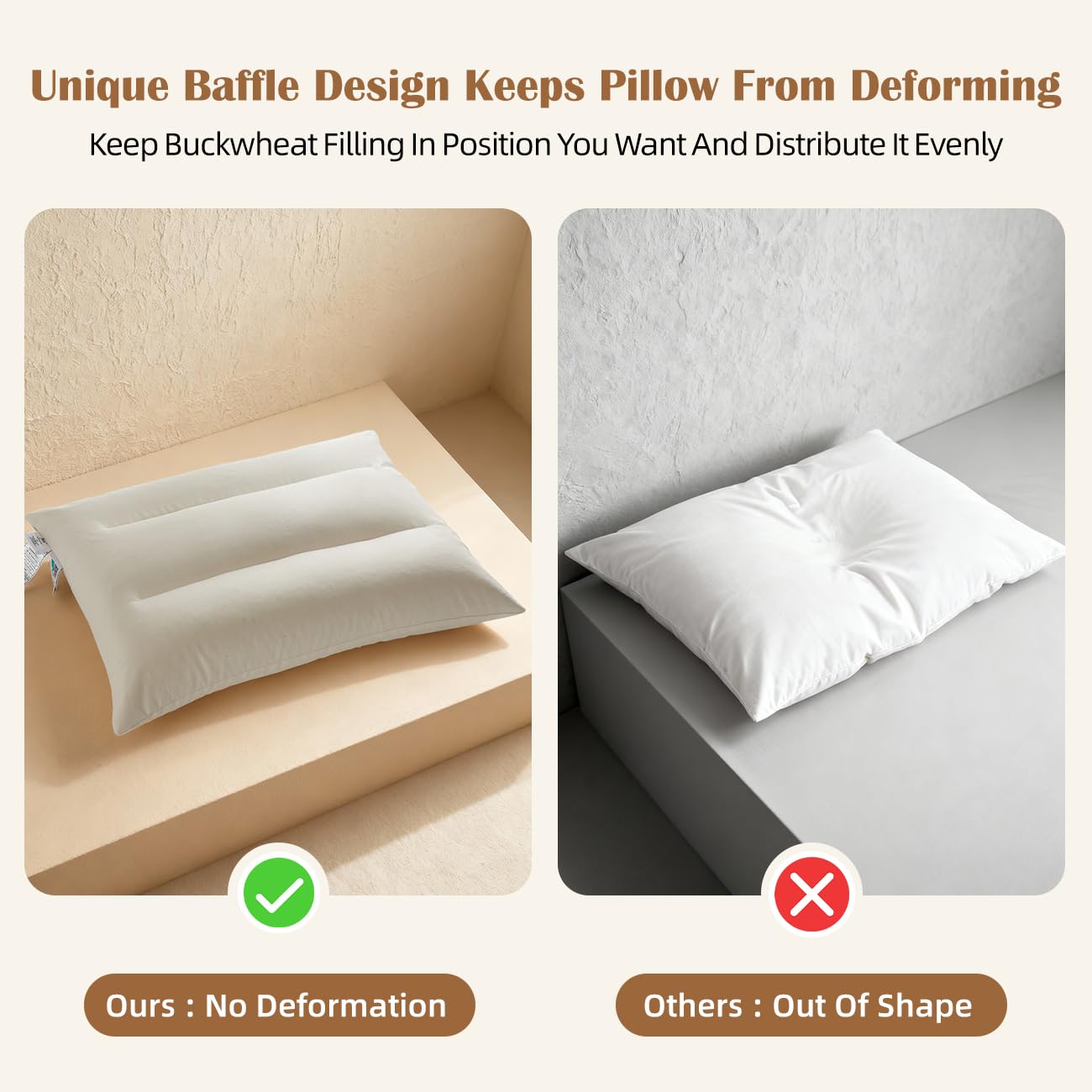 LOFE Buckwheat Pillow with Organic Cotton Pillowcase - 20''x26'' Organic Buckwheat Pillow with Baffle Box for Support, Adjustable Tartary Buckwheat Hull Pillows, Organic Buckwheat Neck Pillows