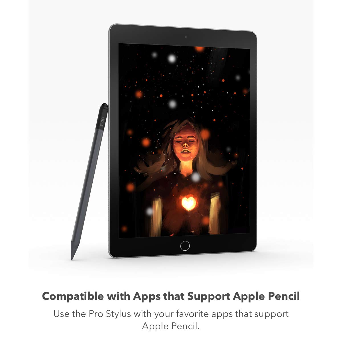 ZAGG Pro Stylus with Active & Capacitive Tips, Palm Rejection, Tilt Recognition, Instant Bluetooth Pairing, Compatible with iPad Pro 11/12.9 (3,4, & 5 Gen)/Air 10.9/iPad 10.2/9.7/Mini 5