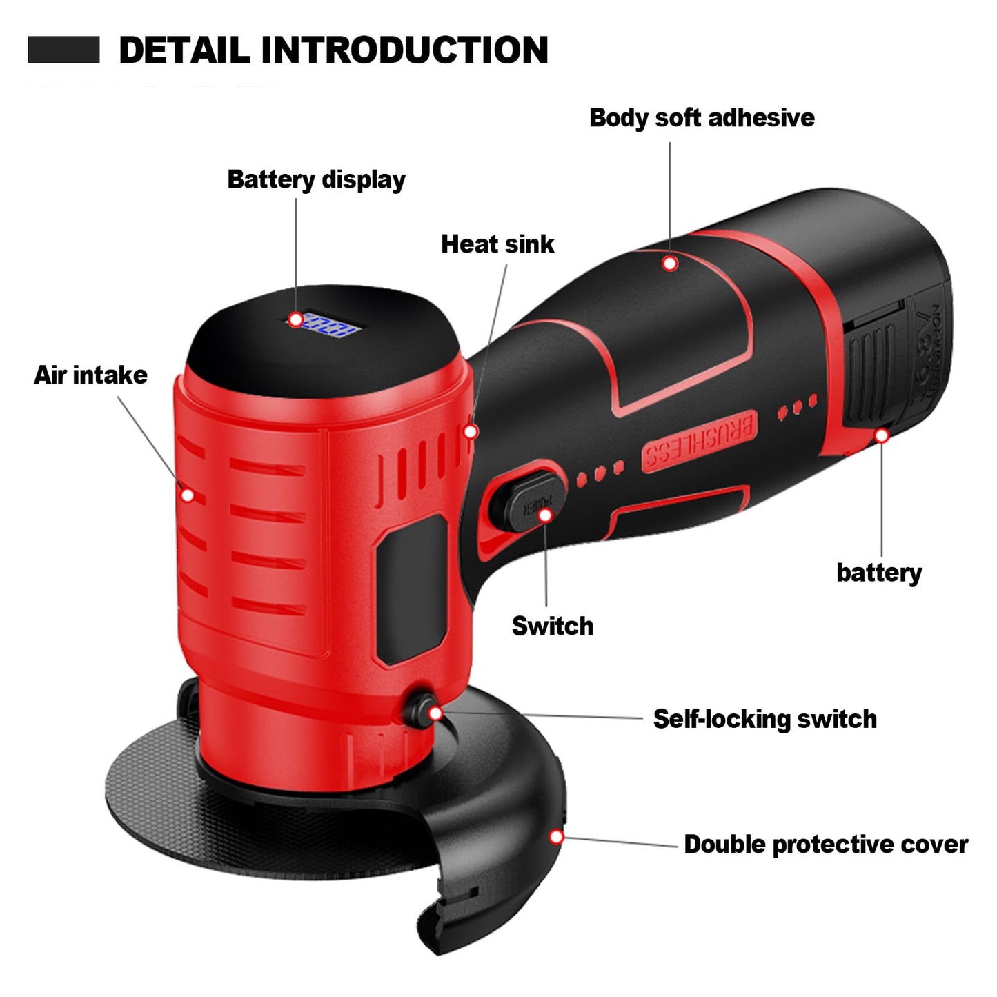 ZFULVO Brushless Cordless Angle Grinder Kit, 19500rpm Mini Electric Angle Grinding Tool with 2x16.8V 2000mAh Battery and 6-Cutting Discs, Grinder Handheld Cutter for Metal Wood