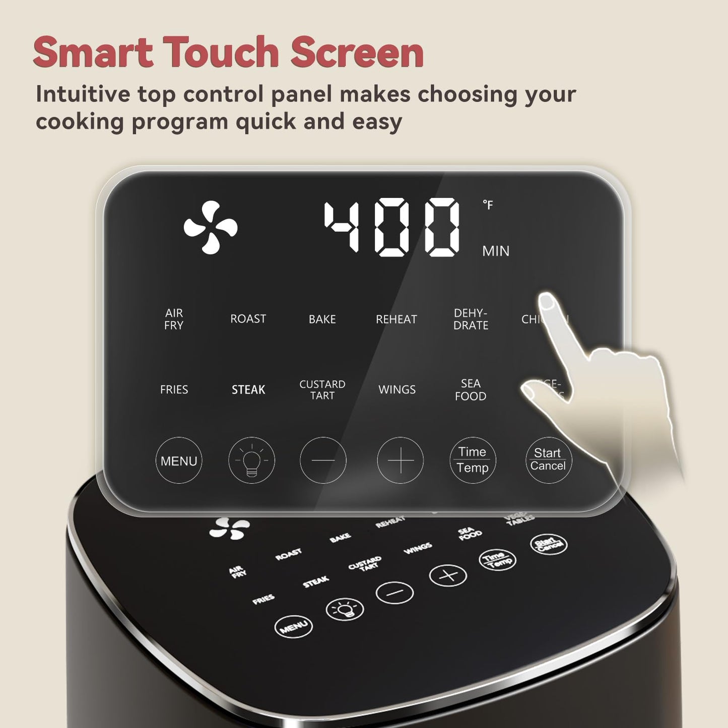 CARORI 6 Qt Air Fryer with Viewing Window, 12 Presets and DIY Mode, 1700W, 400°F Max, Large Nonstick Dishwasher-Safe Basket, Bake, Roast, Reheat, Dehydrate, Black