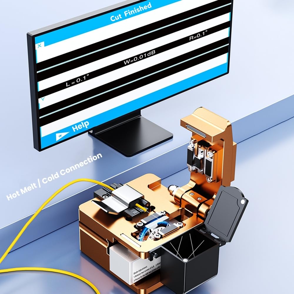 Optical Fiber Cleaver, High Precision FTTH Fiber Optic Cutter with 16 Cleave Positions & Blade Life up to 48,000 Cuts, for 0.25mm, 0.9mm, 3.0mm Fibers, with Scrap Collector