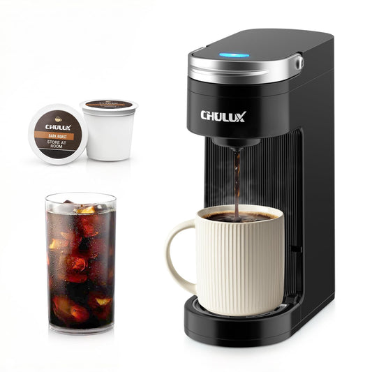 CHULUX Slim Single Serve Coffee Maker for K Cup Pod, Compact Portable Coffee Machine for Dorm, RV, Office and Travel, Matte Black