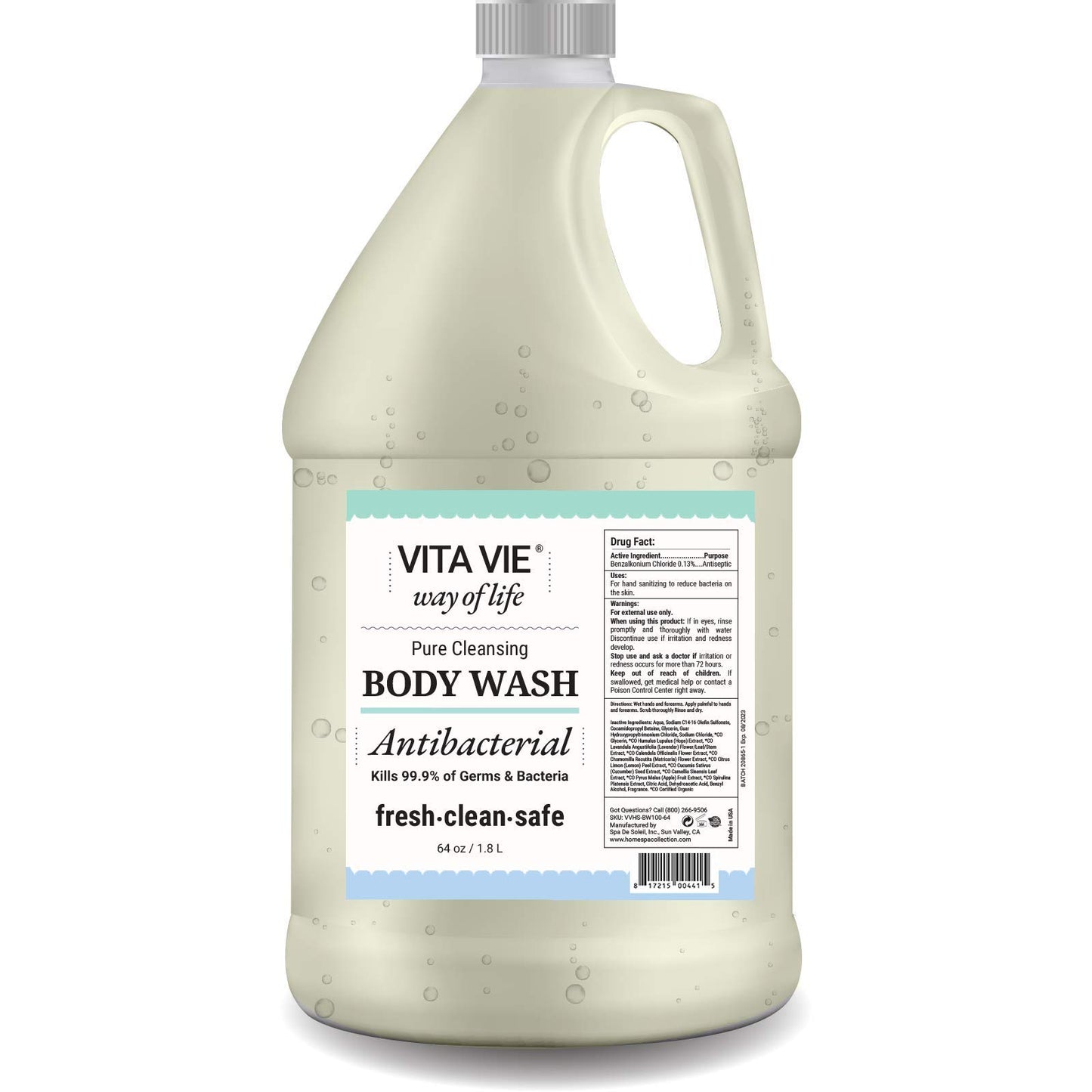 VITA VIE Antibacterial Body Wash, Refill, 64 oz
