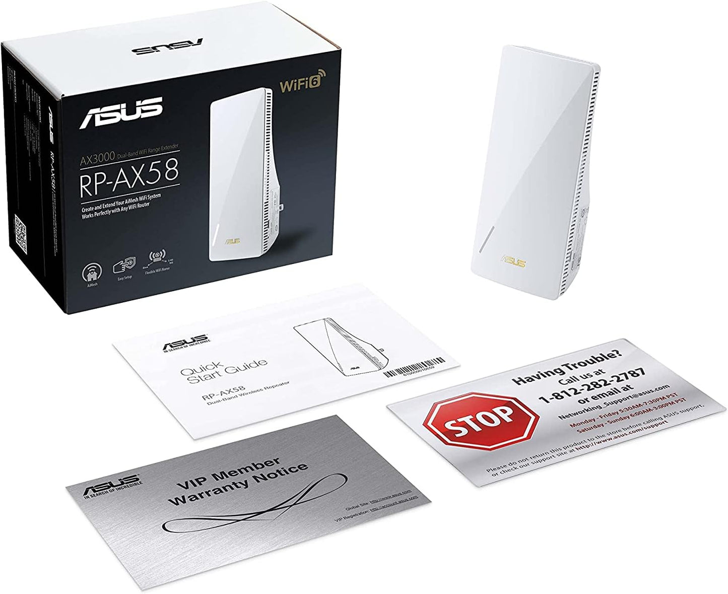 ASUS RP-AX58 AX3000 Dual Band WiFi 6 (802.11ax) Range Extender, AiMesh Extender for seamless mesh WiFi; works with any WiFi router