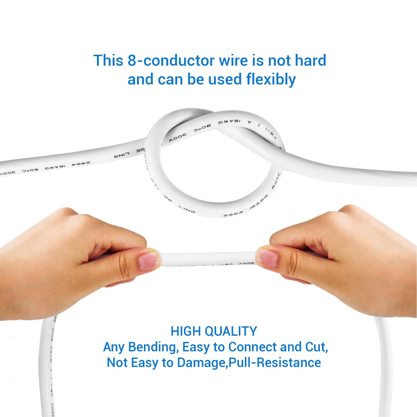 100FT/30M 18 Gauge 8 Conductor White Thermostat Wire, PVC Stranded, Low Voltage Extension Cable for LED Lighting, Automotive