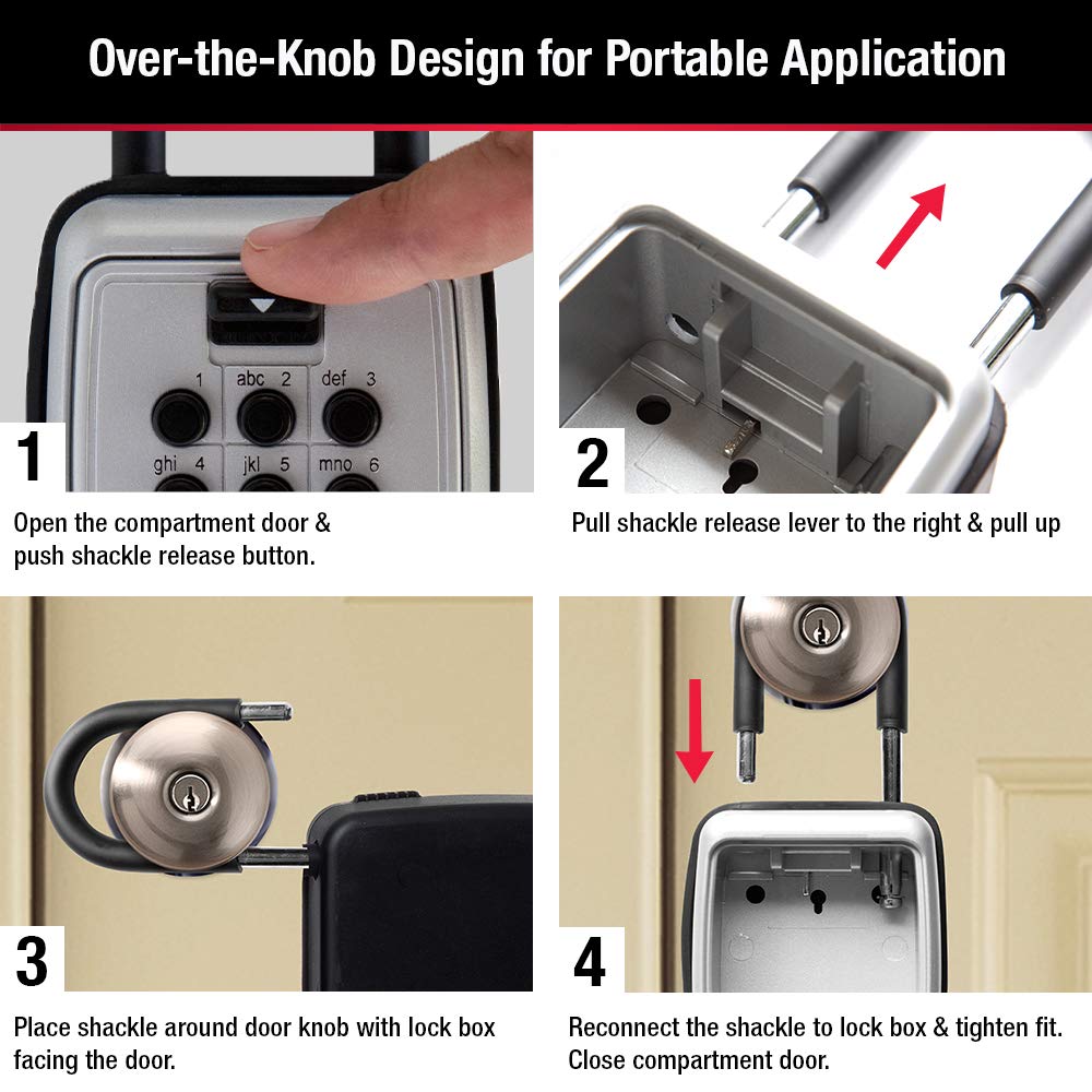 Master Lock Black Outdoor Key Lock Box with Push Buttons to Hide a Key, Easily Set, Share, and Change Combination for Tenants, Guests, Clients, Move Between Listings, 5422E