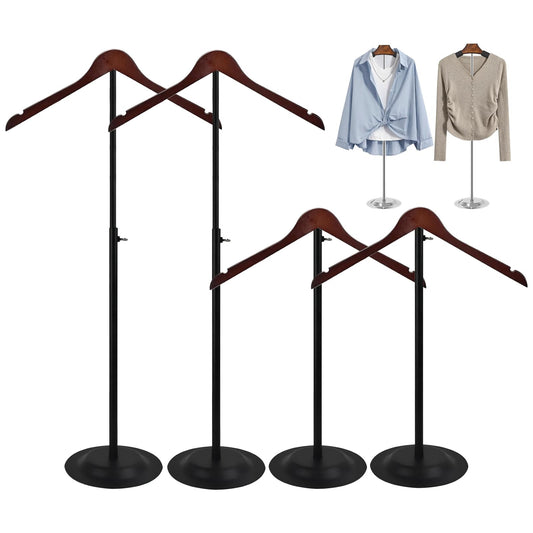 4 Pack T Shirt Display stand, Adjustable T shirt Shoulder Stand for Vendor Portable Hanging wooden Clothes Rack for Clothing Dress Jacket Coat Retail 17-31 Inch, Black