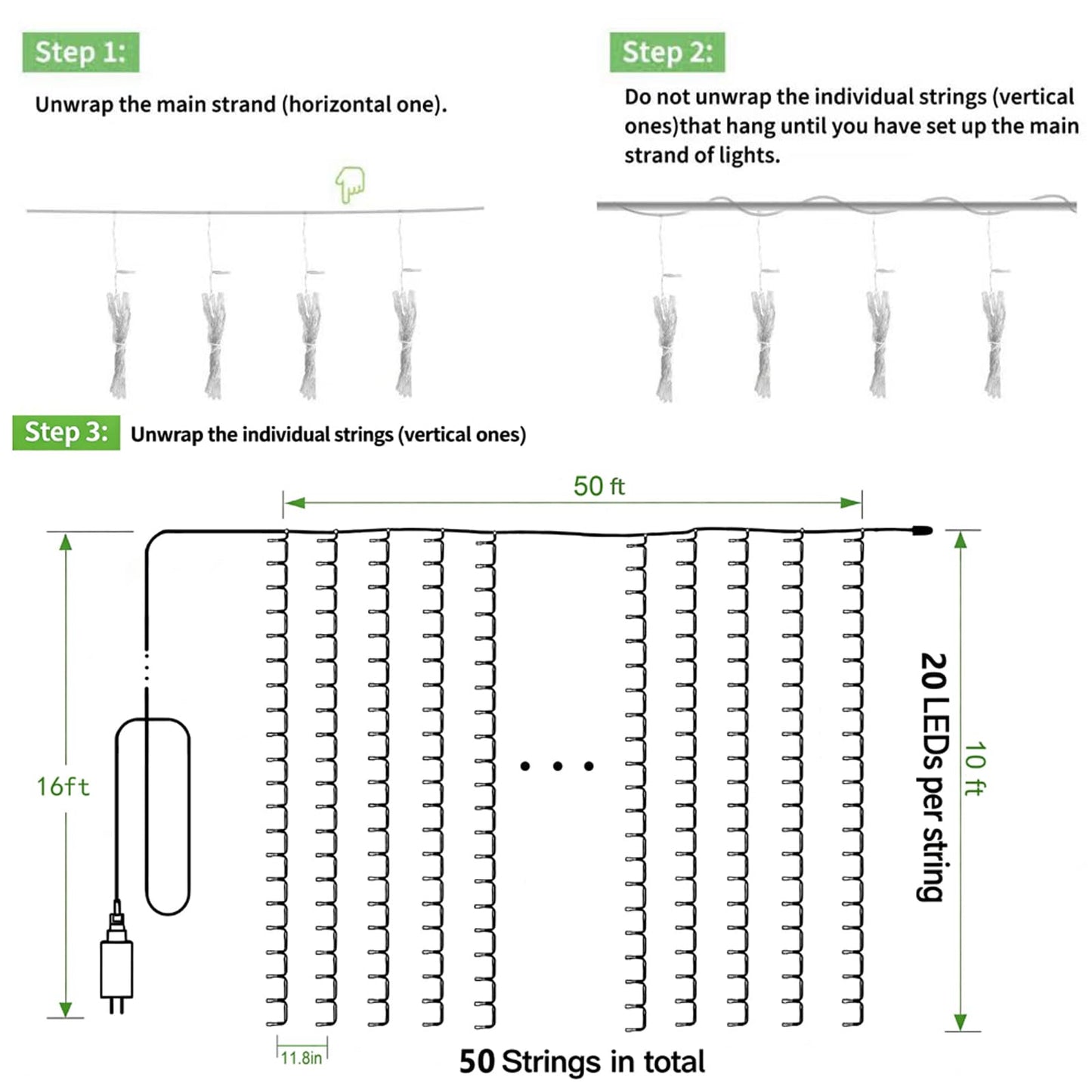Solhice LED Curtain Lights Outdoor 50ft x10ft, 1000 LED Plug in Hanging String Lights Indoor Bedroom, Twinkle Light Backdrop for Outside Wedding Decor, Warm White (Not Connectable)