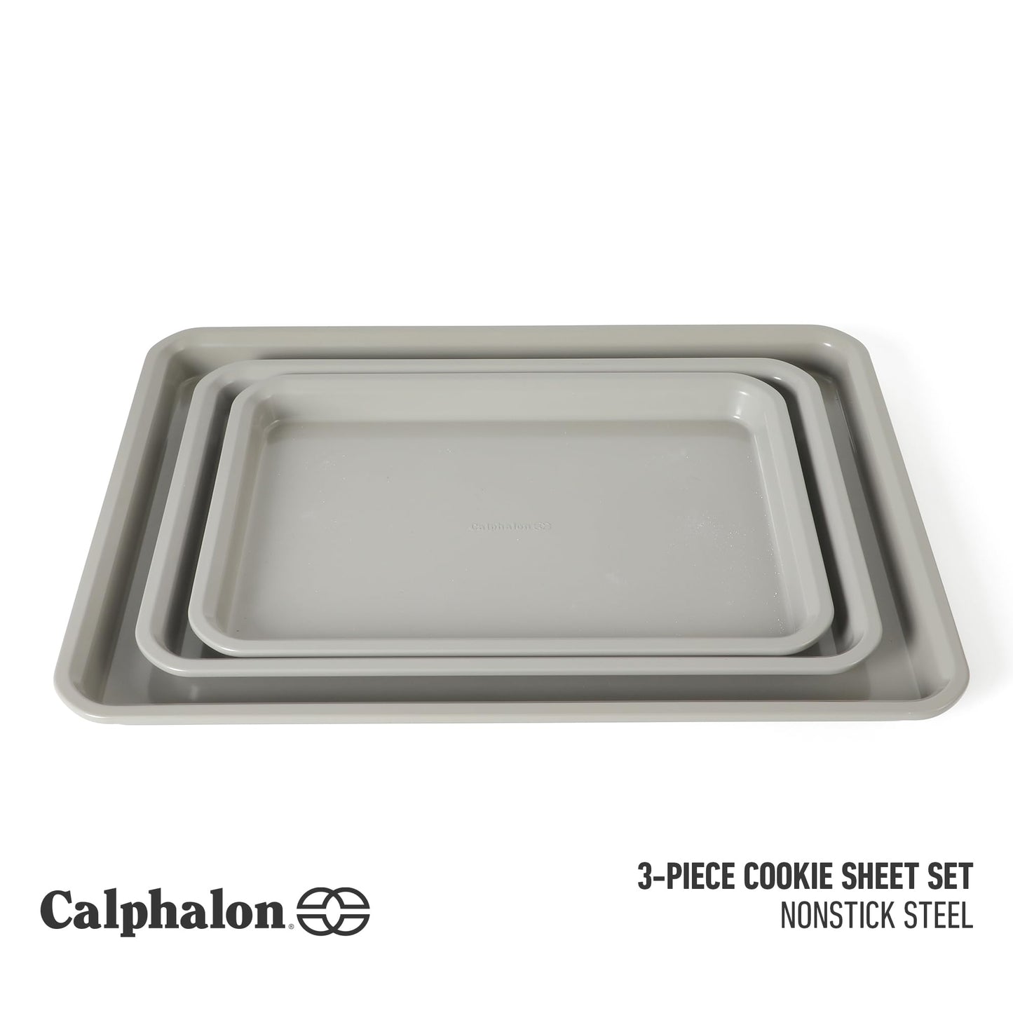 Calphalon Legacy Cookie Sheet Set, 3-Piece Nonstick Baking Sheets 18 15 13 Inch Cookie Baking Sheet, Metal Baking Sheet, Taupe, PFOA-Free for Even Baking, Oven Safe Cookie Pans for Baking