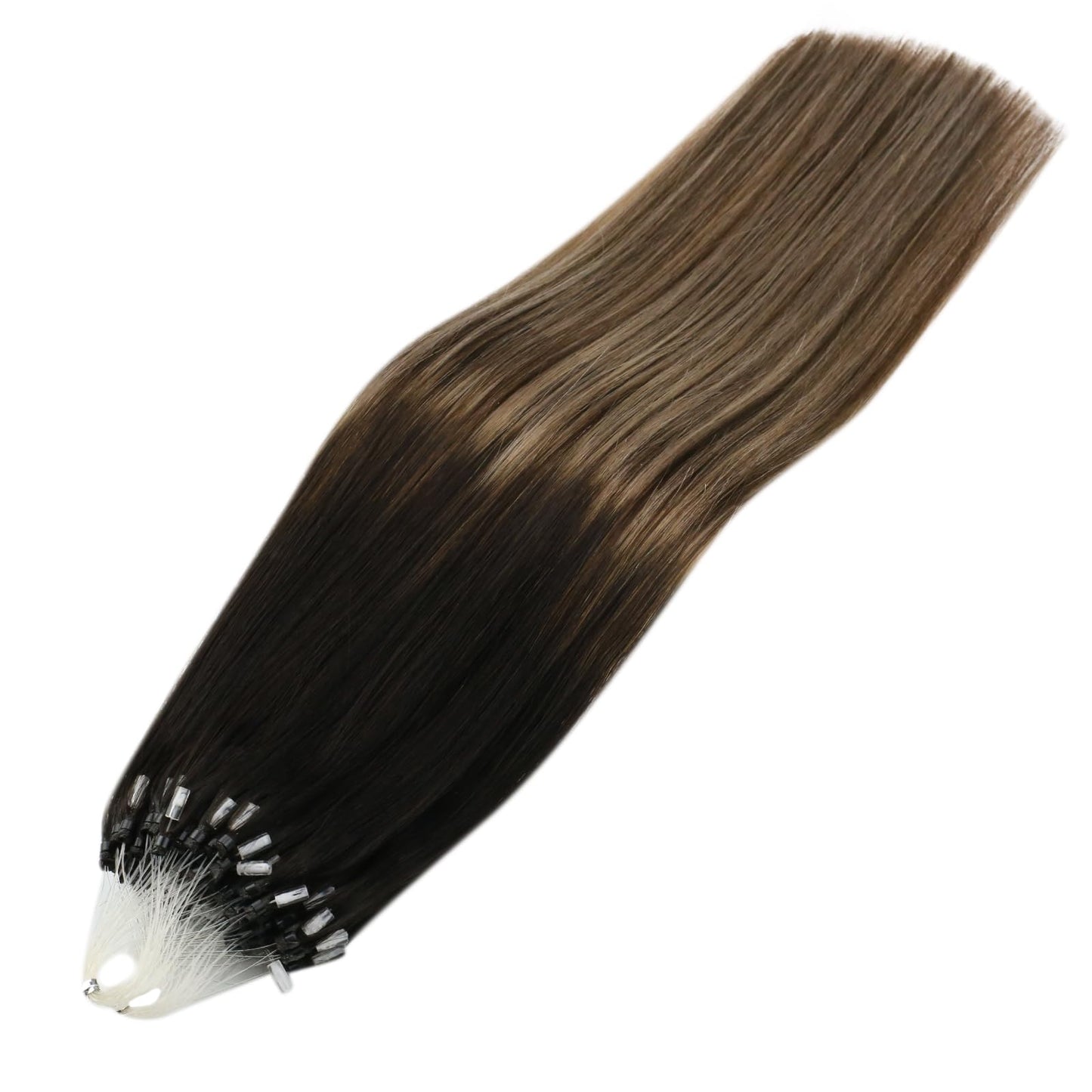 Sunny Hair Micro Loop Hair Extensions Real Human Hair Soft Micro Ring Hair Extensions Human Hair Black Balayage Dark Brown Ombre Medium Ash Blonde Micro Hair Extensions Black for Women 50g 20inch