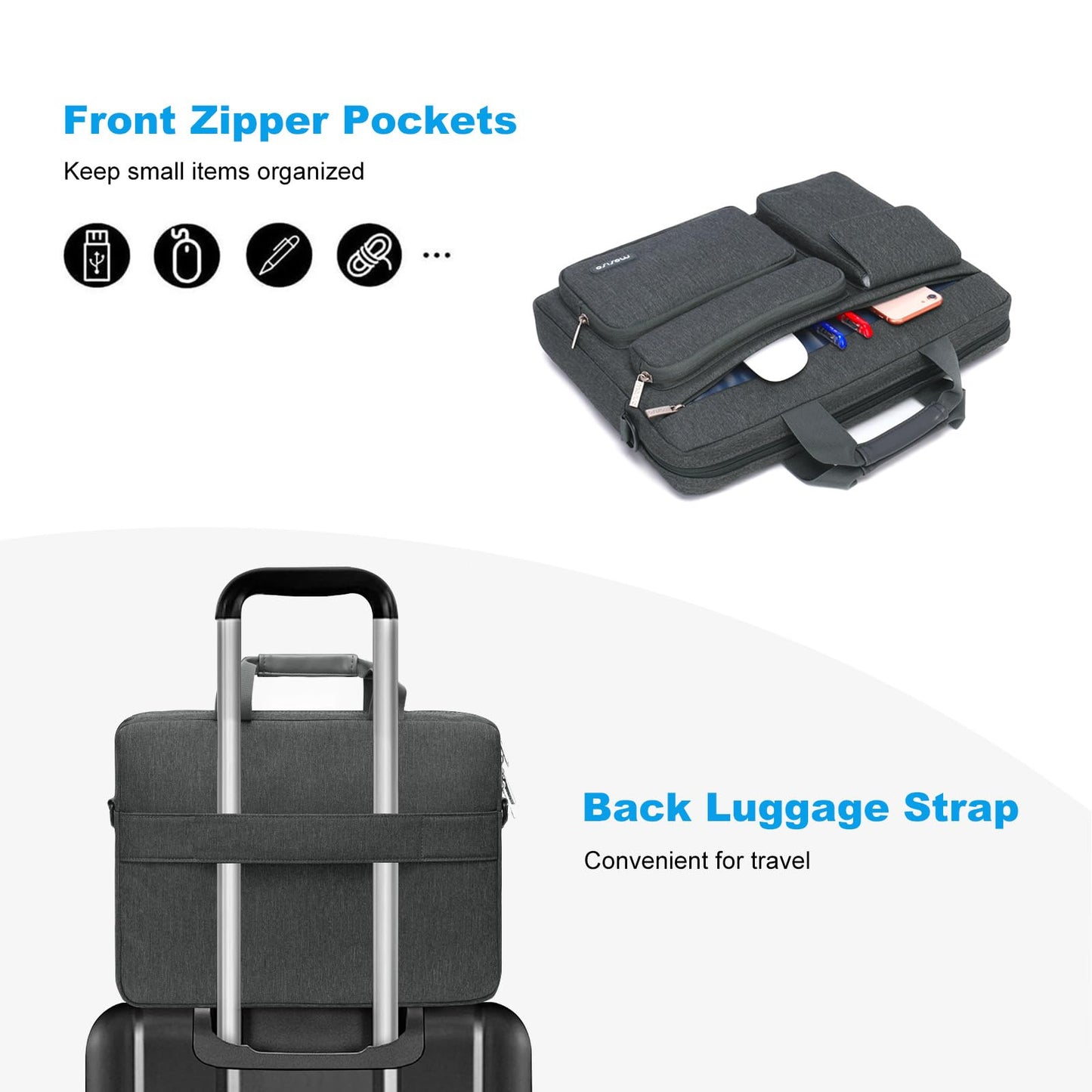 MOSISO Laptop Shoulder Bag 15.6 inch, 15-15.6 inch Computer Bag Compatible with MacBook Pro 16 inch, HP, Dell, Lenovo, Notebook with 2 Raised&1 Flapover&1 Horizontal Pocket&Handle&Belt, Charcoal Gray
