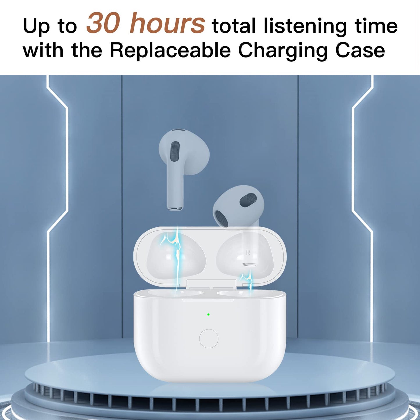 Wireless Charging Case Replacement Compatible with AirPod 3rd Generation, Air Pod 3 Charger Case with Bluetooth Pairing Sync Button Without Earbuds, White