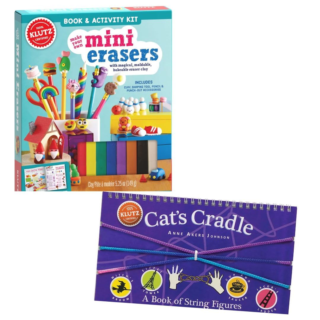 Klutz Make Your Own Mini Erasers Book & Activity Kit with Clay, Tools and Cat's Cradle String Figures Book Bundle