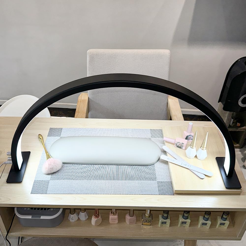 eccuslon Half Moon Light for Nail Desk, 29" 50W Professional LED Light with 3 Color Temperatures & Dimmer, Multi-Purpose Lighting for Eyelash Extensions, Nail Art, Tattoos, Reading (Black)