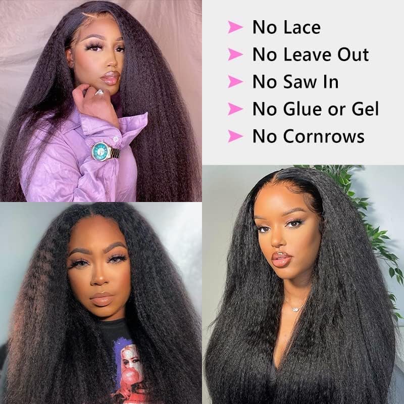 OLFORY V Part Wig Human Hair Wigs for Black Women Kinky Straight V Part Wig 12A Virgin Hair Half Wigs for Women No Lace Upgrade U Part Human Hair Wigs Full Head Clip in Half Wig V Shape Wigs (14inch)