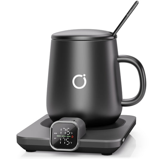 Coffee Mug Warmer & iKago Mug Set, Accurate Temperature Control Smart Heated Mug for Desk, Electric Coffee Warmer with Auto Shut Off & Real-Time Temp Display, Gifts for Men Women, 15oz Ceramic Mug