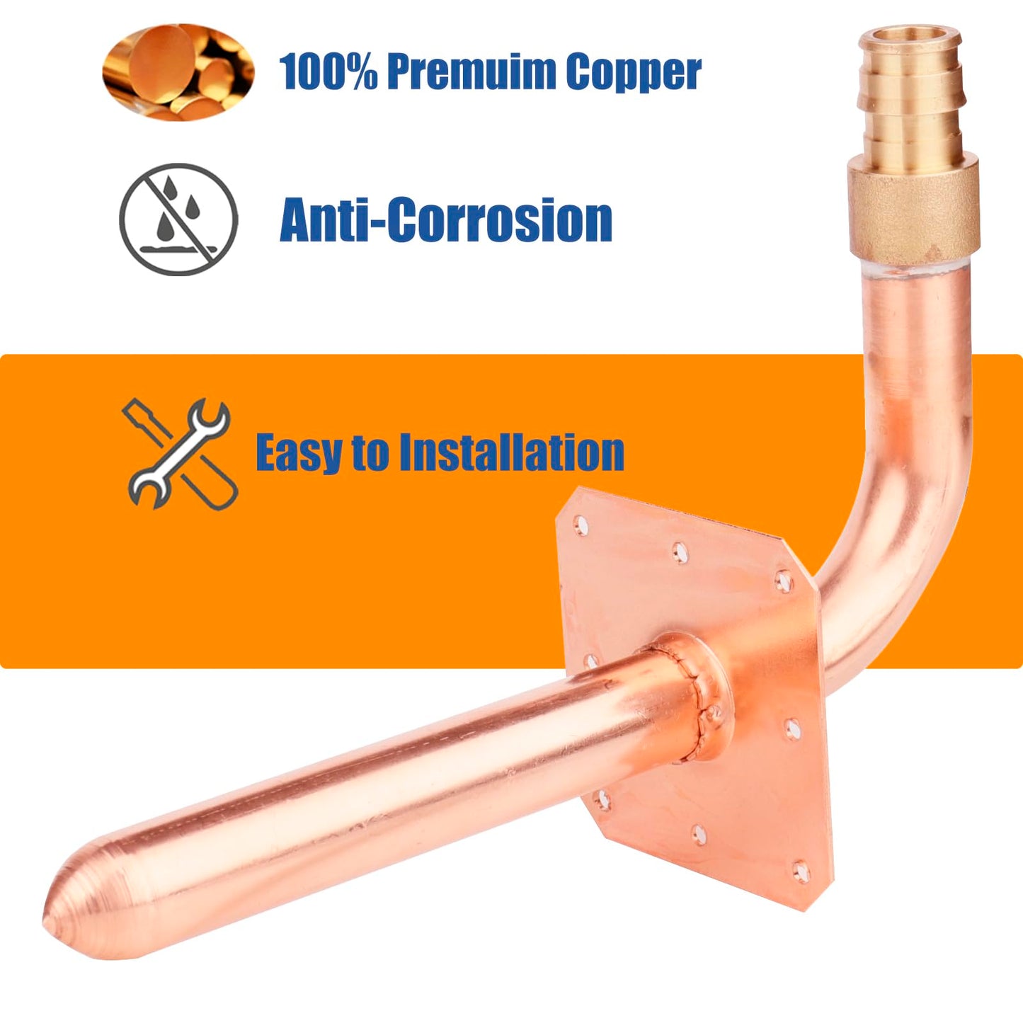 WHK 10 packs Pex-A Copper Stub Out Elbows with Wall Flange 1/2" x 6"