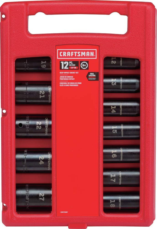 CRAFTSMAN Impact Socket Set, Metric, 1/2-Inch Drive, Deep Impact Sockets, 12-Piece (CMMT15887)