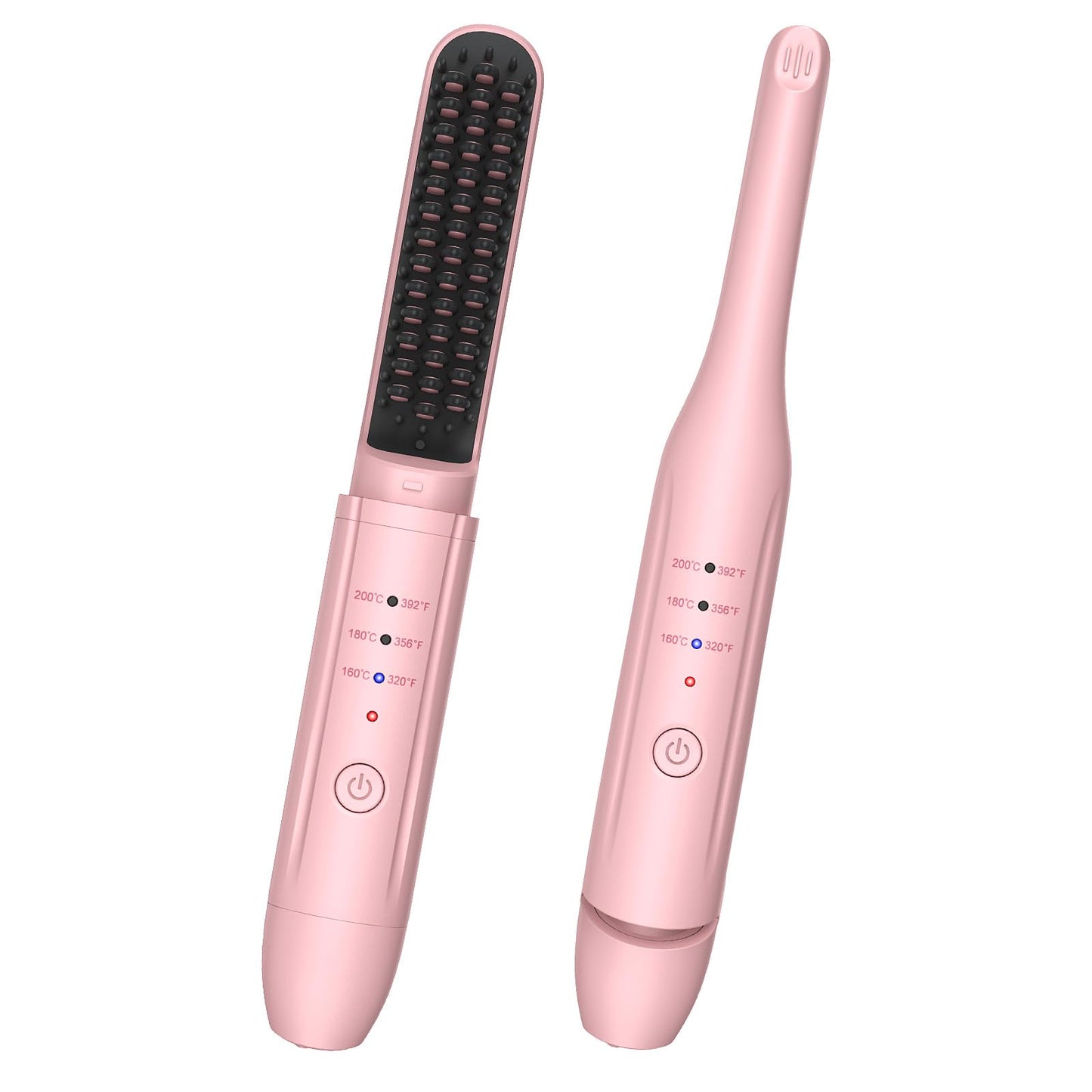 2Pcs Pink Cordless Portable Hair Straightener and Travel Hair Straightener Brush Set with Carrying Case, Hair Straightening Irons and Hot-Air Hair Brushes Set for Beauty and Personal Care