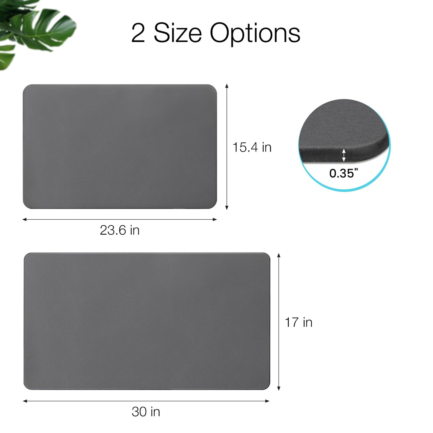 Greenturf Large Diatomite Stone Bath Mat, Premium Non-Slip Natural Diatomaceous Earth Bathtub Fast Drying Mats for Bathroom Floor (30" x 17" Dark Grey)