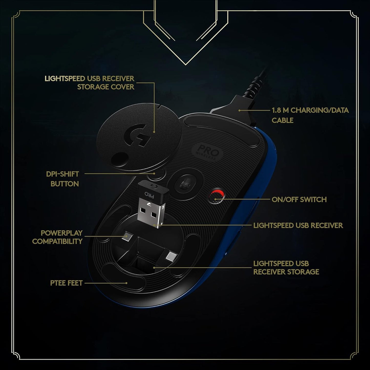 Logitech G Pro Wireless Gaming Mouse - League of Legends Edition - Hero 25K Sensor, Lightspeed, Programmable Buttons, Lightsync RGB (Renewed)
