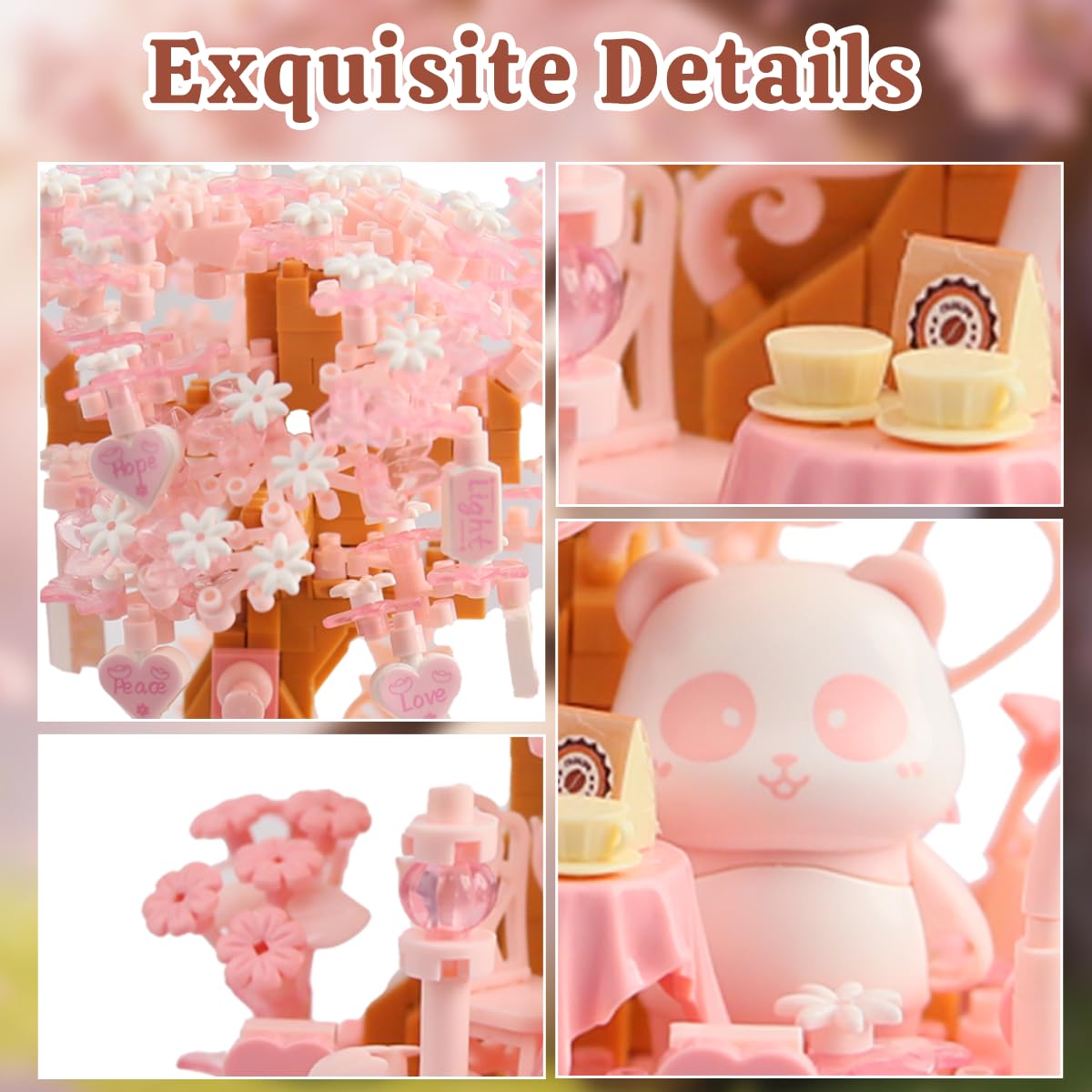 Insgen DIY Panda Cherry Blossom Tree Building Blocks Set, Micro Bricks Model Kit for Adults Teens, Home Office Shelf Decor, Detailed Simulation Miniature Craft (Panda Cherry Tree)