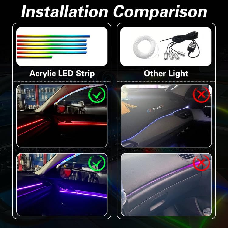 Acrylic Interior Car LED Lights with Remote and Wireless APP 10 in 1,Ambient Lighting Kits Fiber Optic Strip LEDs,16 Million Colors Music&DIY Function