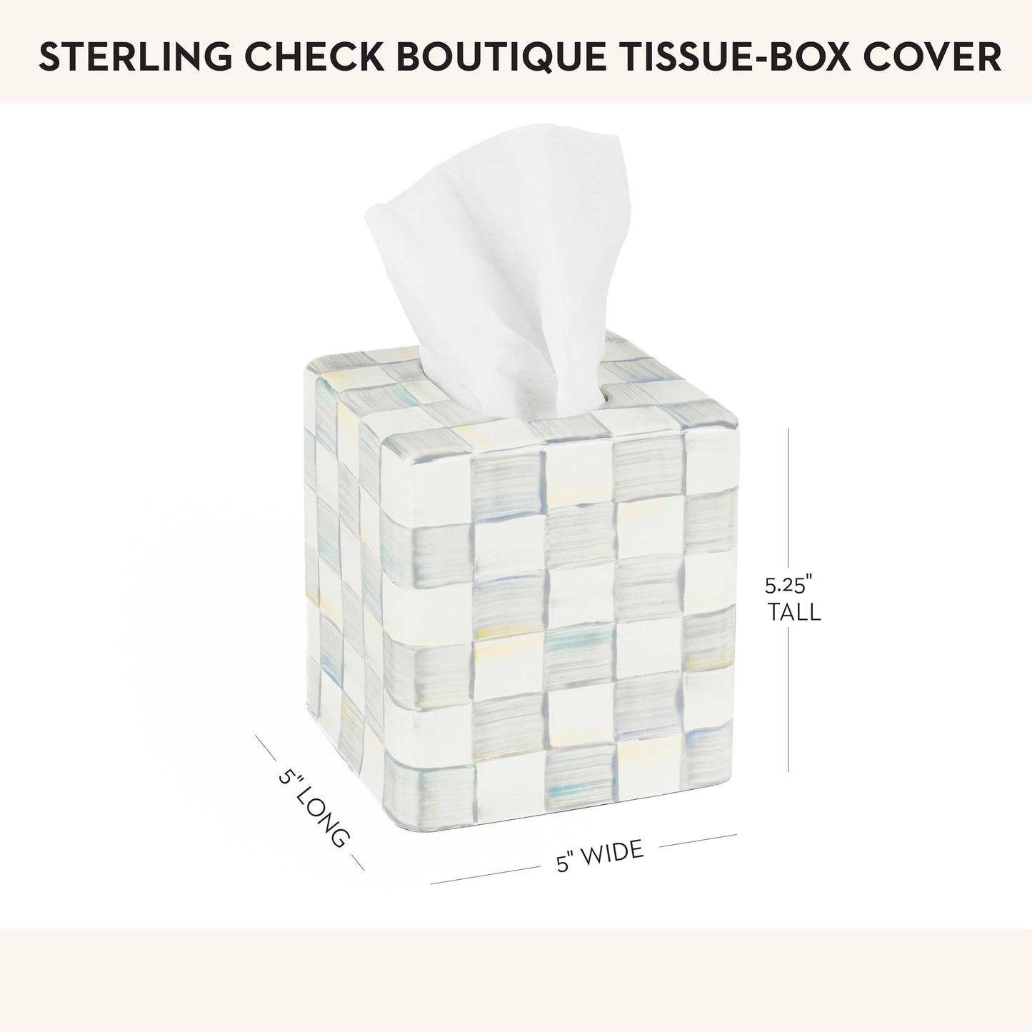 MACKENZIE-CHILDS Tissue-Box Cover, Tissue Holder for Home Decor, Gray-and-White Sterling Check, Square