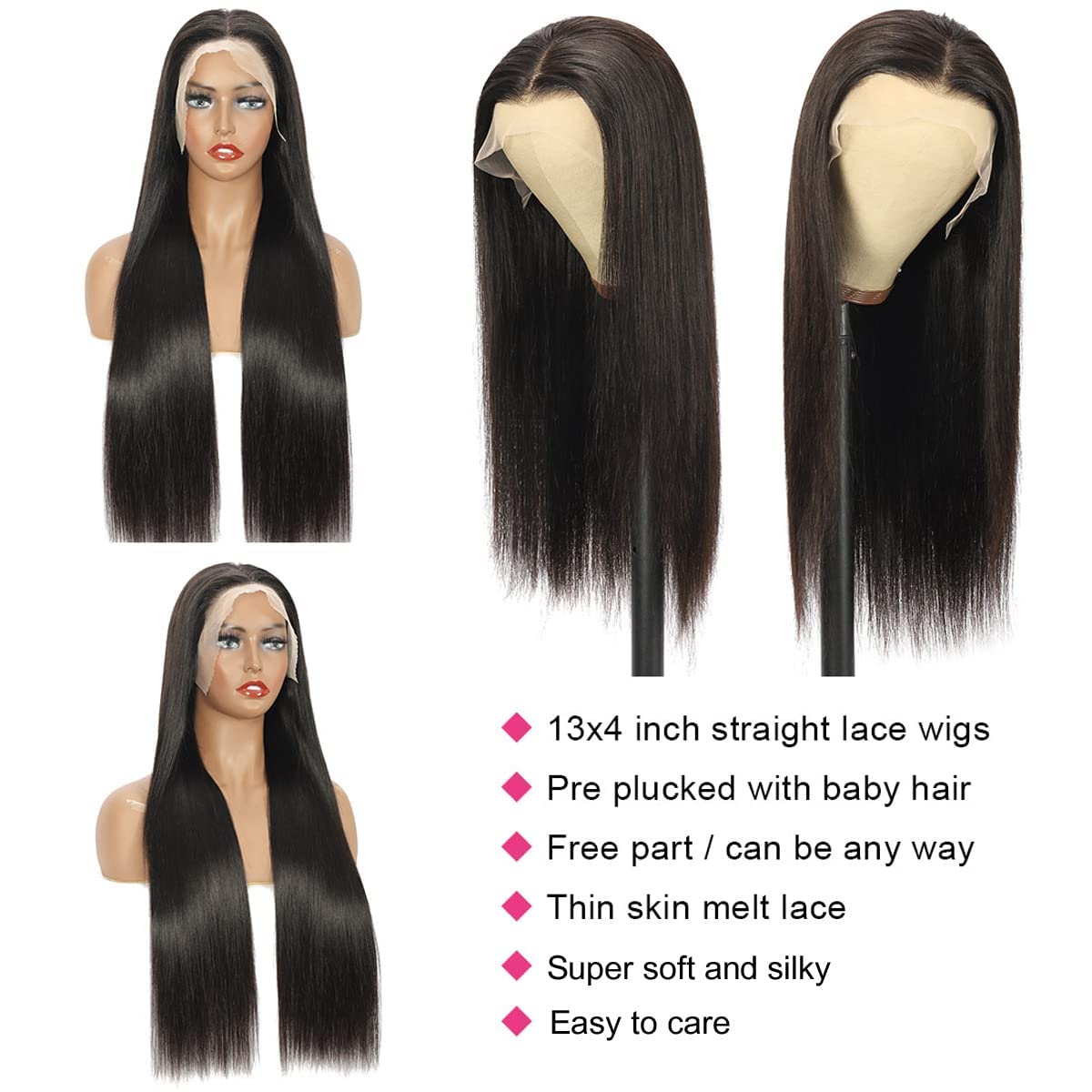 Miss Flower 22 Inch Straight 13x4 Lace Front Wig - 250% Density Human Hair - Pre-Plucked with HD Transparent Lace - For Black Women